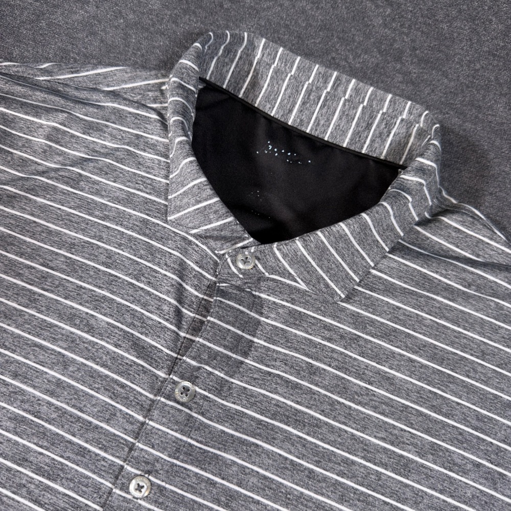 Johnnie-O Mens XXL Gray Striped Short Sleeve Golf Polo Shirt Performance Stretch